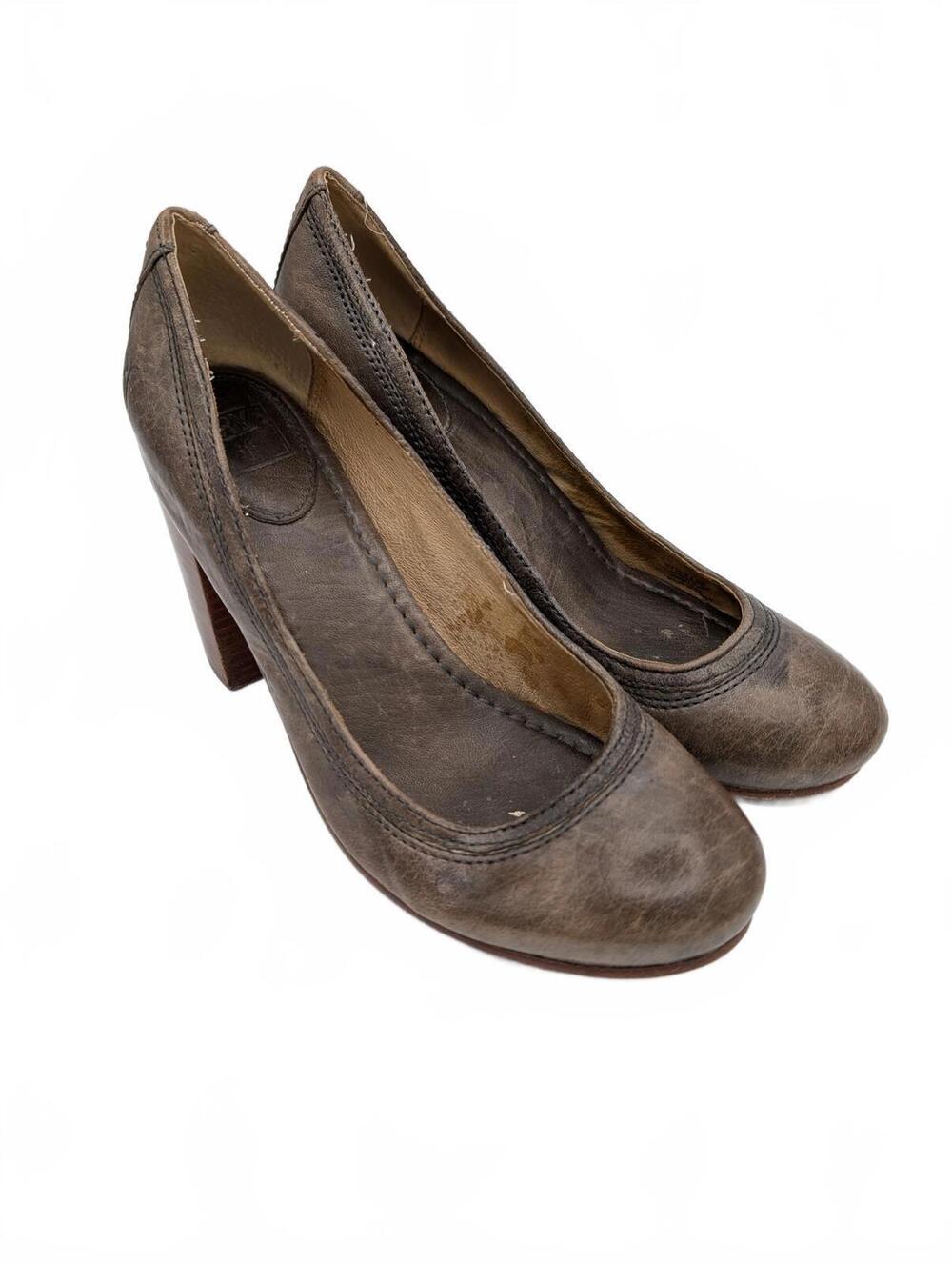 Frye Carson Leather Round Toe Block Heel Pumps Womens 8.5 M Brown